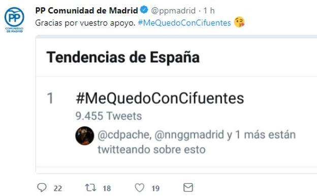 El PP de Madrid lanza la campaña #MeQuedoConCifuentes para destacar los logros de su presidenta
