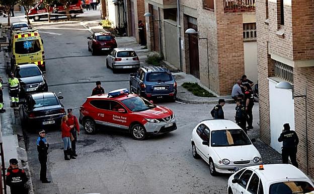Efectivos de la Policía Foral, esta tarde en las inmediaciones del domicilio de la localidad navarra de Olite.