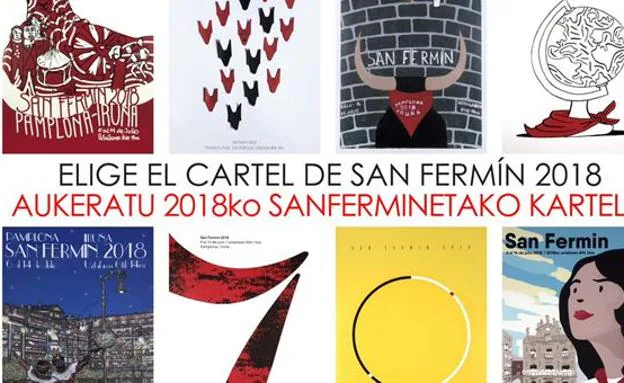 El Ayuntamiento de Pamplona presenta los ocho carteles finalistas del concurso para anunciar los Sanfermines de este año