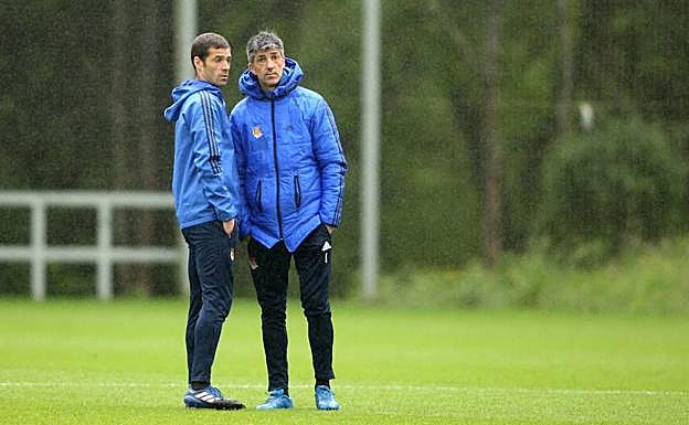 Labaka y Alguacil, en un entrenamiento en Zubieta.