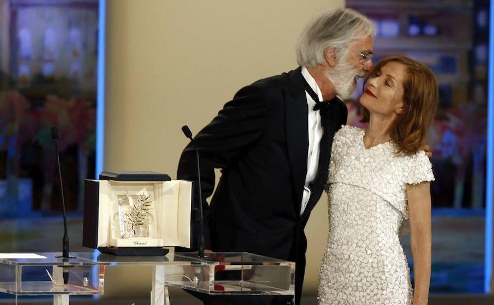 Michael Haneke e Isabelle Huppert durante el Festival de Cannes de 1999.