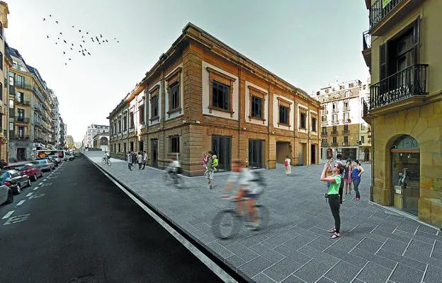 Fotomontaje del futuro edificio Pescadería visto desde la calle Aldamar con Iñigo, que será peatonal.
