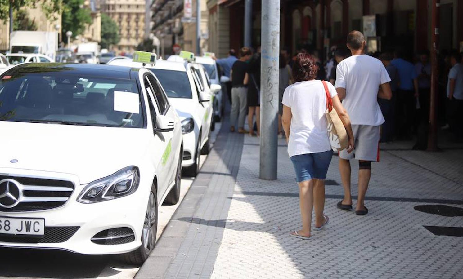 El sector de los taxistas se ha concentrado este lunes en la Estación del Norte yse ha dirigido en caravana hacia Pío XII
