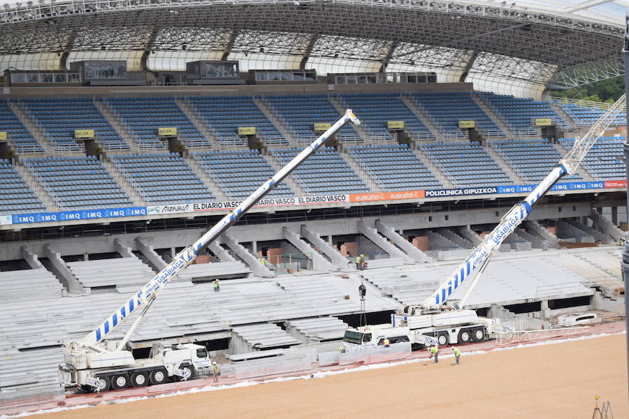 El estadio de Anoeta ya muestra en buena parte cómo estará el día de su reapertura, el 15 de septiembre, ante el F.C. Barcelona