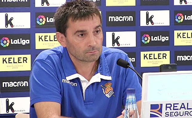 Asier Garitano durante su comparecencia de hoy ante la prensa.