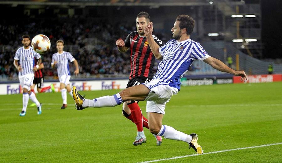 2017. De la Bella en el partido de la Europa League entre la Real Sociedad y el Vardar.