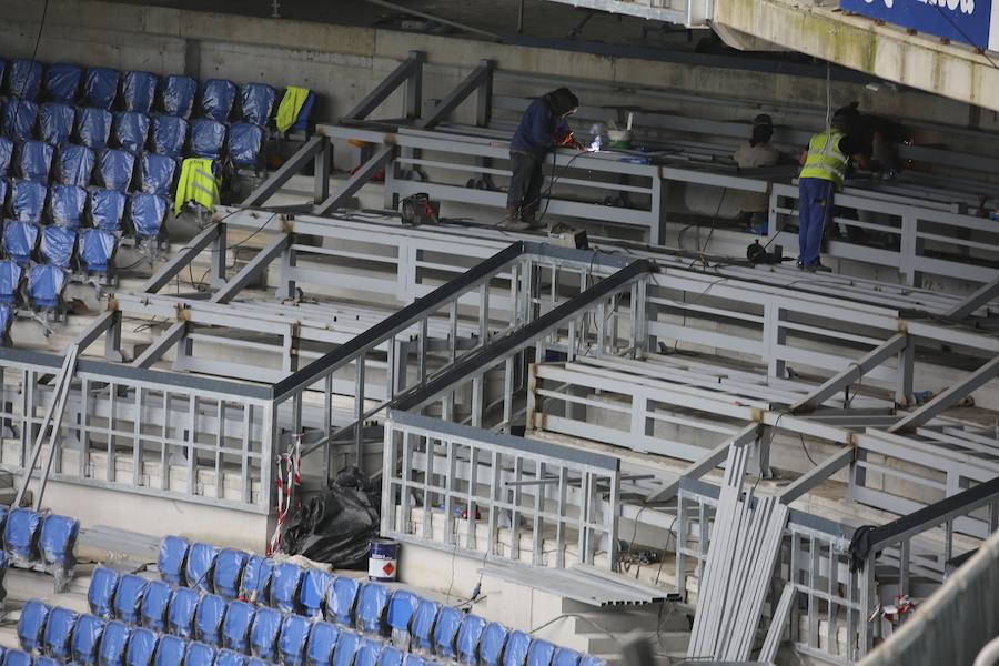 Los operarios siguen trabajando a gran ritmo para que el estadio esté en las mejores condiciones posibles el sábado ante el Barcelona