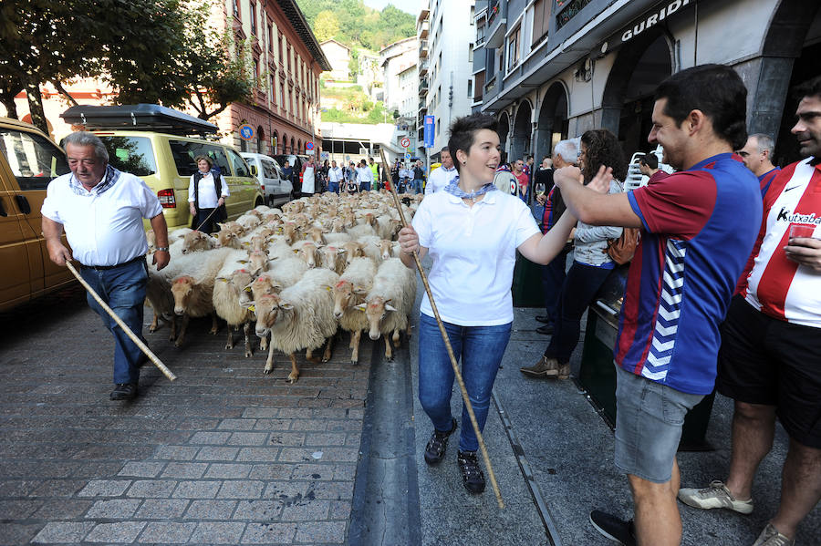 Las productoras de leche llegaron el domingo hasta el centro de Eibar en una animada feria que ofreció lana, esquilada y trabajada, y quesos del Bajo Deba.