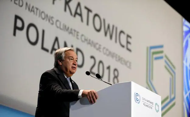 Antonio Guterres, secretario general de la ONU, durante su intervención en la cumbre del clima en Katowice (Polonia).