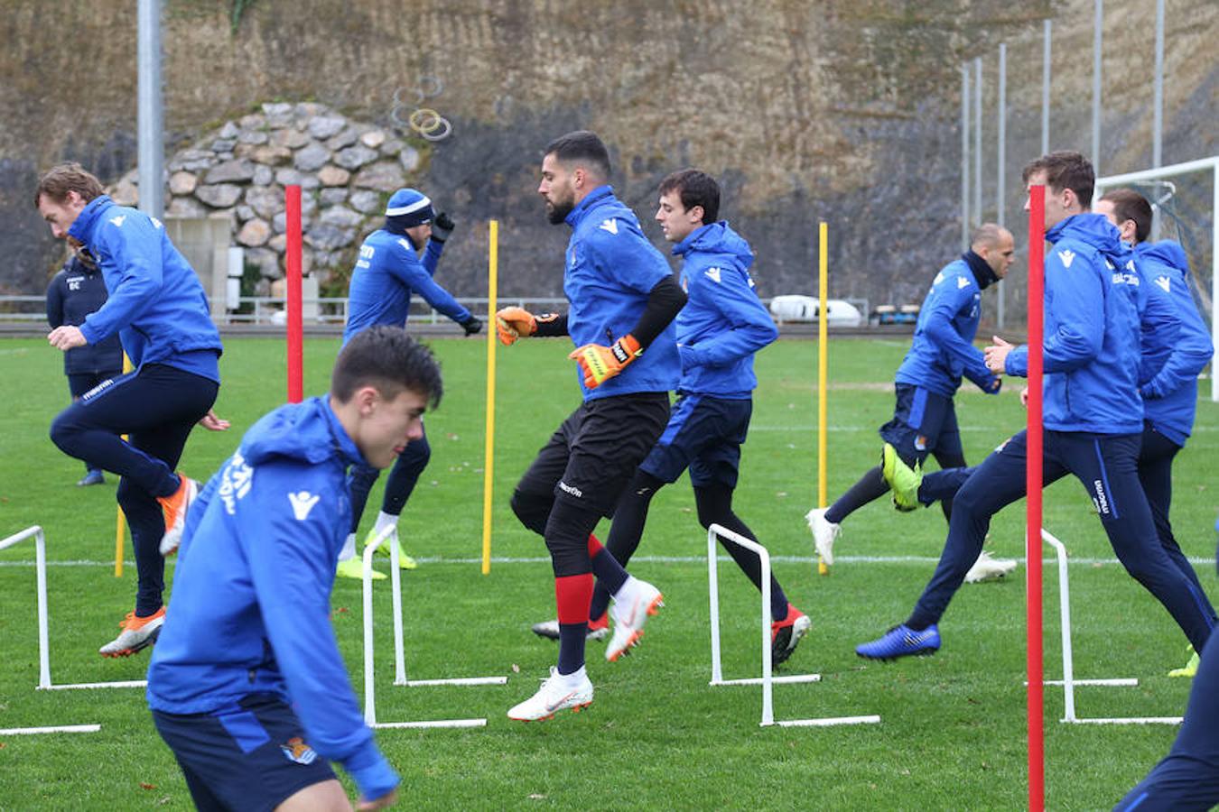 El equipo txuri-urdin se ha ejercitado hoy en Zubieta antes de medirse este sábado al Getafe