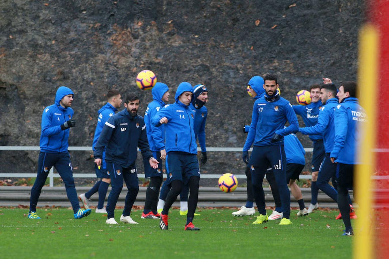 El equipo txuri-urdin se ha ejercitado hoy en Zubieta antes de medirse este sábado al Getafe