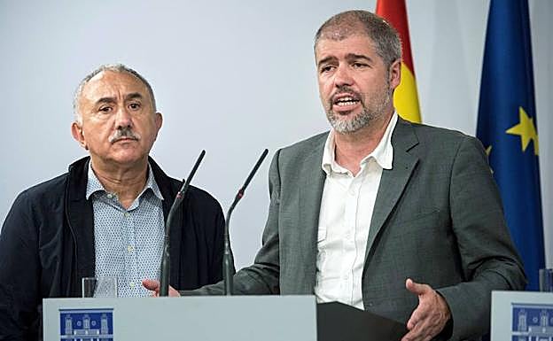 Unai Sordo junto a Pepe Álvarez tras la reuníon mantenida con Pedro Sánchez en junio pasado.