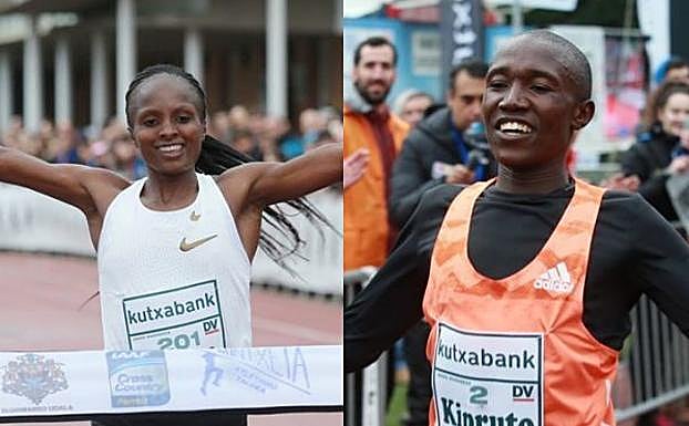 Hellen Obiri y Rhonex Kipruto, ganadores en Elgoibar. 