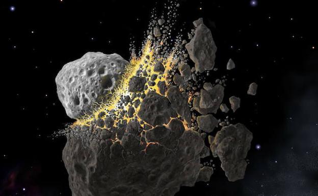 Recreación artística del impacto sobre la tierra del asteroide Baptistina hace 160 millones de años. 