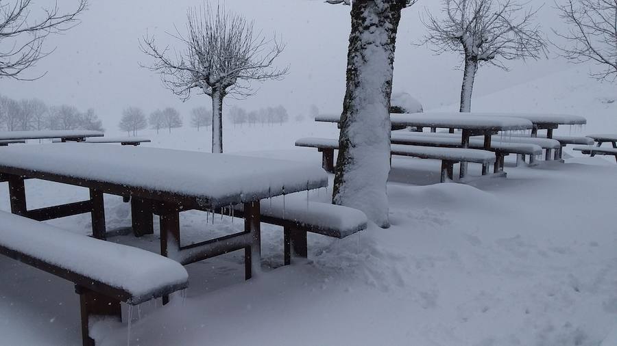La nieve ha llegado a los montes de Gipuzkoa y ya complica la circulación en varios puntos del territorio, como en Pagozelai. Los camiones con sal ya están operativos. También ha hecho presencia en las campas de Urbia. La lluvia ha sido la protagonista, asimismo, del mal tiempo este martes.