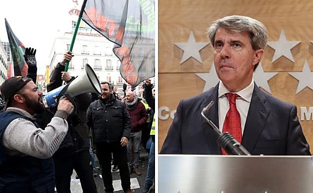 Manifestación de taxistas (i) y Ángel Garrido. 