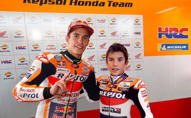 Marc Márquez actual con 26 años y cuando debutó en el Mundial 2008 con 15 años 