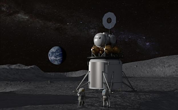 Concepto de módulo lunar de la NASA durante una misión al polo sur. 