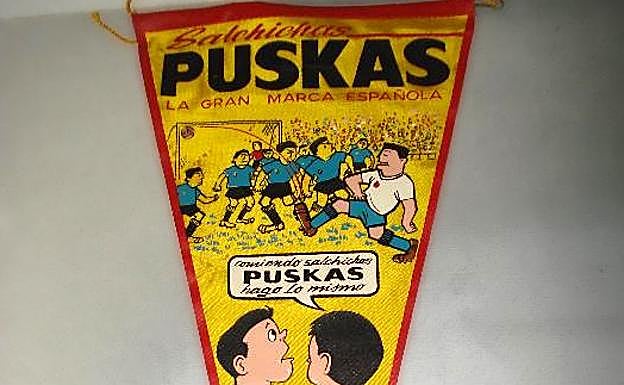 Banderín promocional de salchichas Puskas, años 60. Todocolección.
