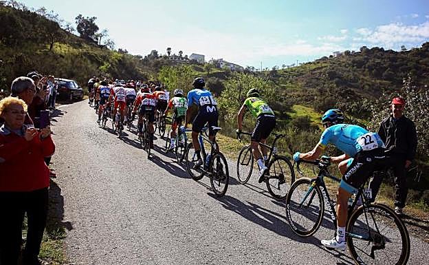 El pelotón a su paso por el alto del Valle de la Vida, durante la última etapa de la 65 edición de la Ruta del Sol, Vuelta Ciclista a Andalucía. 
