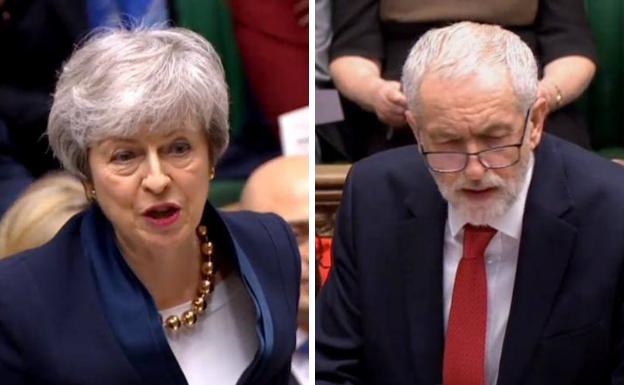 La primera ministra británica, Theresa May, y el líder laborista, Jeremy Corbyn.