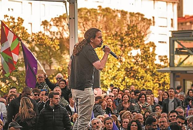 Pablo Iglesias, ayer en el mitin de Otxarkoaga.
