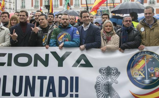 Líderes políticos en la manifestación de Jusapol, el pasado mes de abril en Madrid.