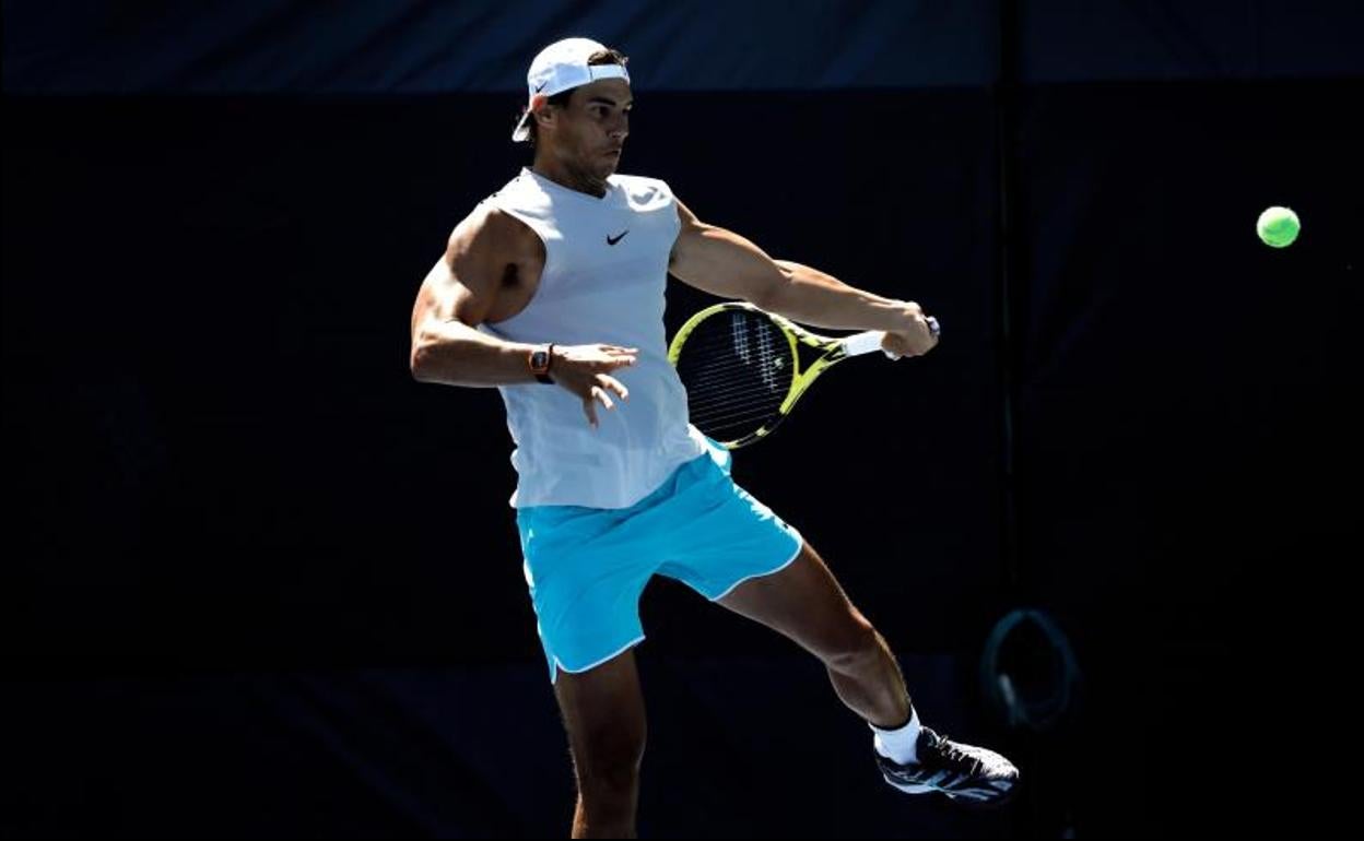 Rafa Nadal en un entrenamiento previo al US Open