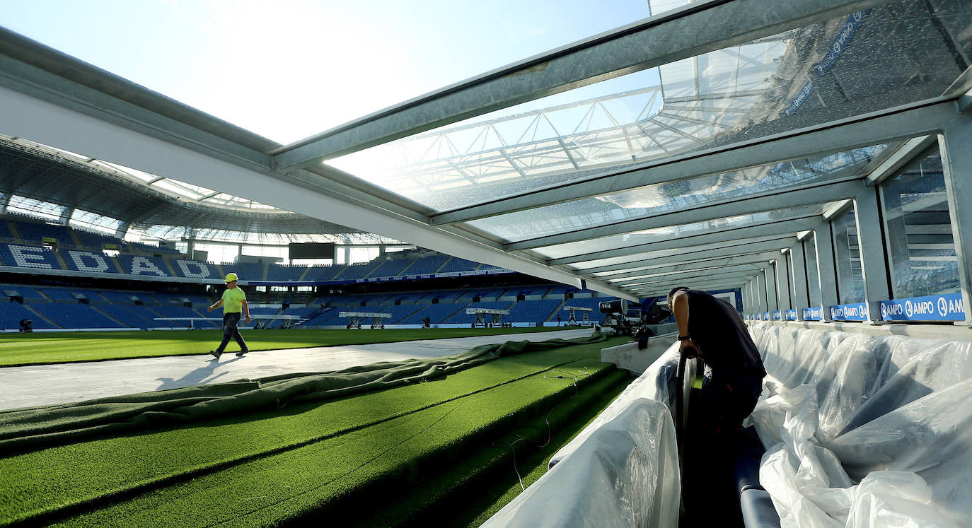 El estadio prácticamente está listo para acoger su estreno con todas las gradas completas en el Real Sociedad - Atlético de Madrid del próximo sábado 14