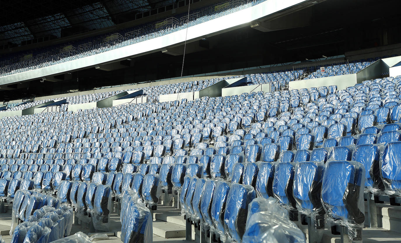 El estadio prácticamente está listo para acoger su estreno con todas las gradas completas en el Real Sociedad - Atlético de Madrid del próximo sábado 14