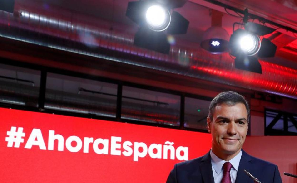 Pedro Sánchez, durante la presentación del programa electoral socialista. 