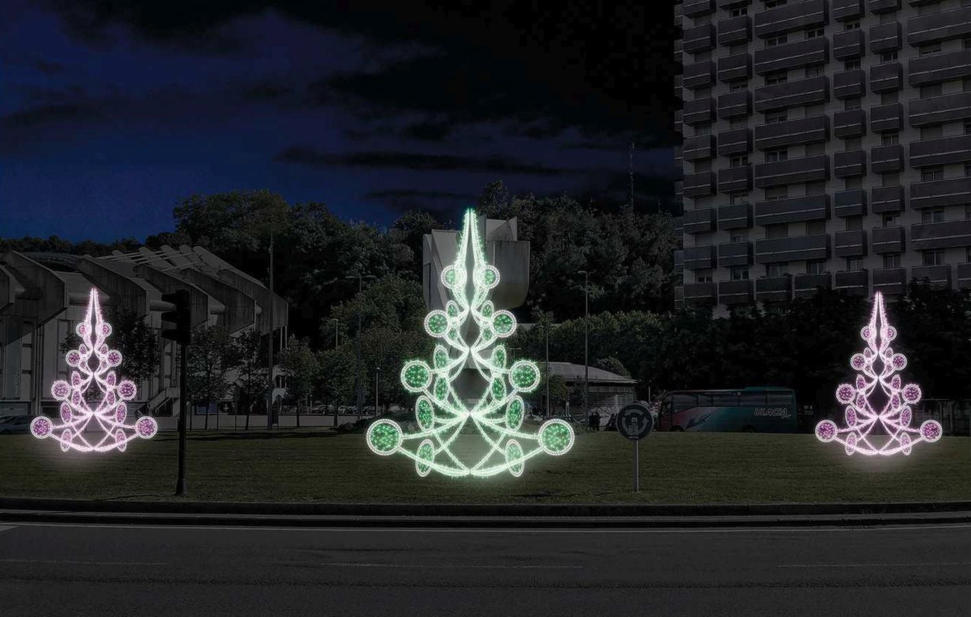 Iluminación en la plaza Aita Donostia