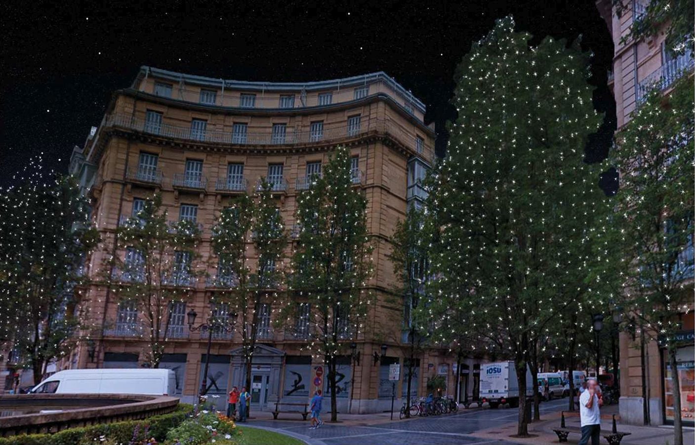 Entre las novedades, destacan un planetario con sonido que se instalará en Alderdi Eder o la 'Paloma de la paz' de Nestor Basterretxea y 'El peine del viento' de Chillida que iluminarán la calle Urbieta. Además, la gran bola de Navidad se traslada de la plaza Cervantes a la calle Easo