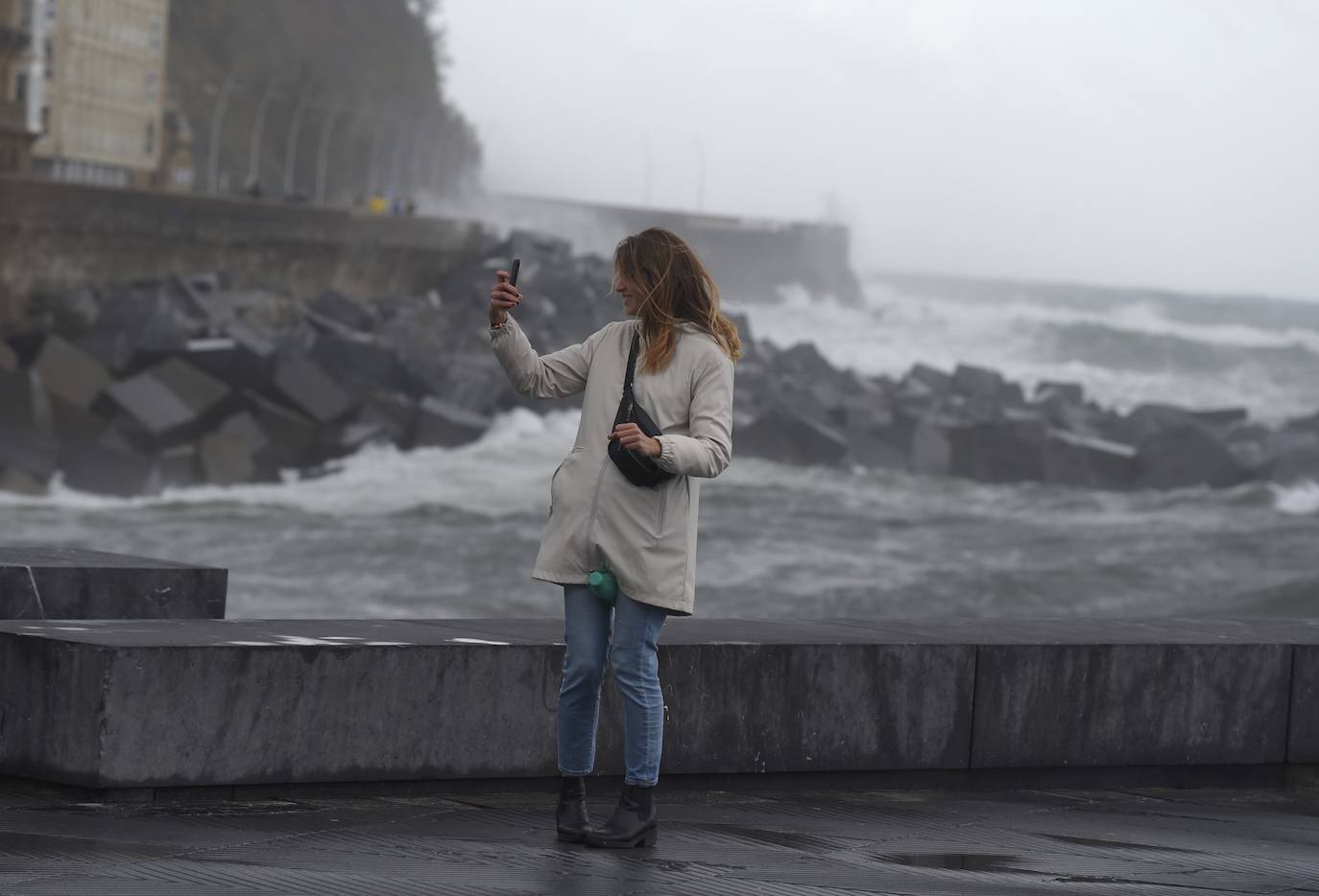 El viento ha provocado numerosos daños materiales en Gipuzkoa, especialmente en Donostia, con árboles y andamios caídos por toda la ciudad.