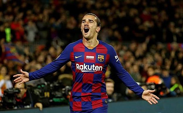 Griezmann celebra su gol frente al Mallorca en el Camp Nou. 