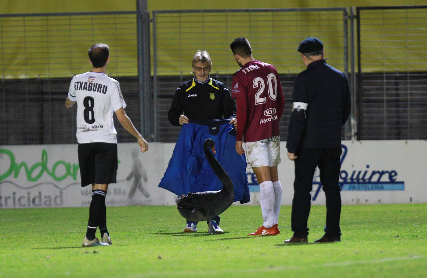 on dos claras ocasiones ha comenzado el Real Unión su choque de la última jornada de la primera vuelta ante el Haro. En el minuto 6, Galán ganaba línea de fondo y la cedía atrás para Eneko, que remataba ligeramente desviado a la derecha de Sobrón. La nota curiosa de la tarde la puso la presencia de un cisne en la segunda parte, que mantuvo detenido el choque varios minutos.