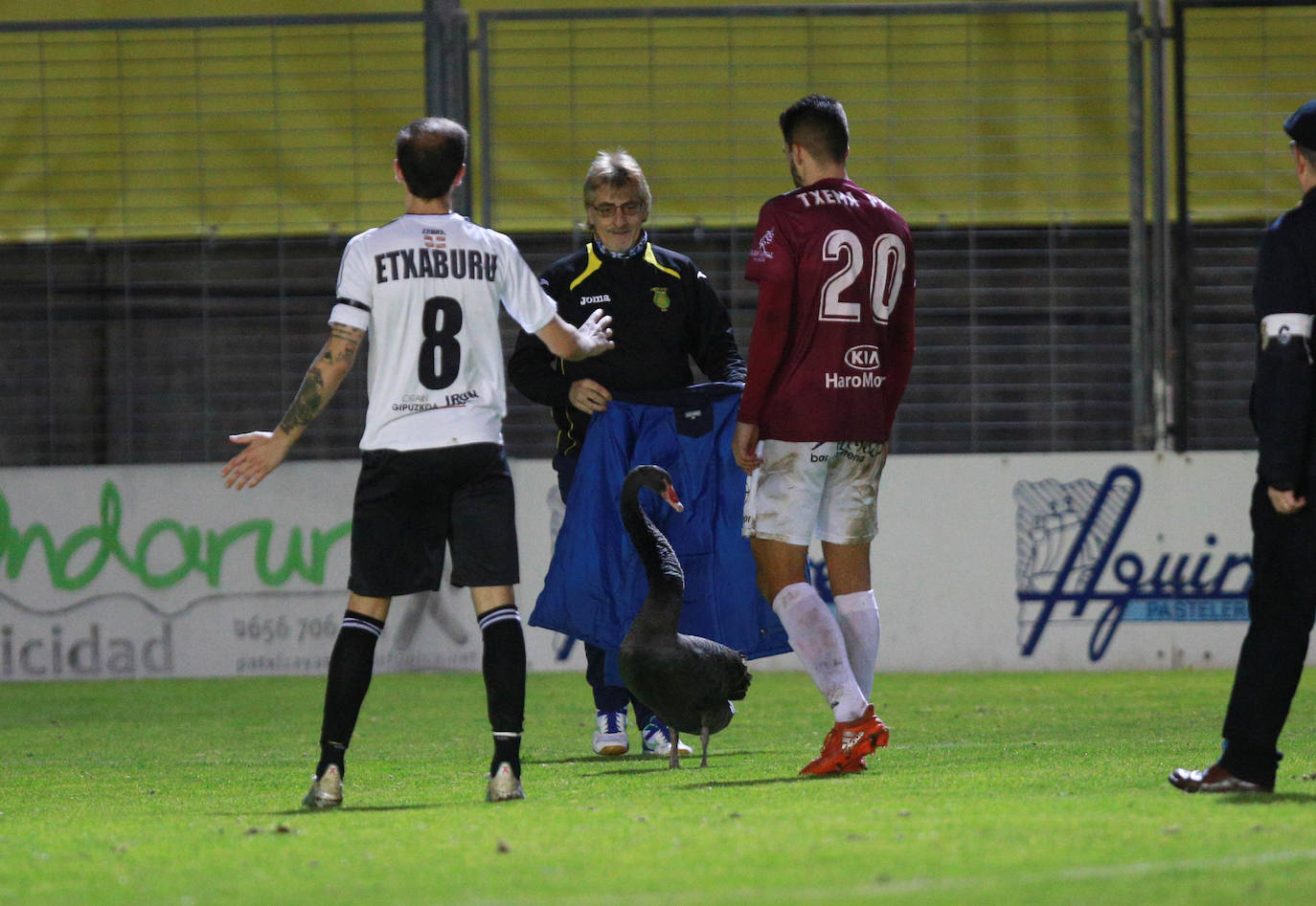 on dos claras ocasiones ha comenzado el Real Unión su choque de la última jornada de la primera vuelta ante el Haro. En el minuto 6, Galán ganaba línea de fondo y la cedía atrás para Eneko, que remataba ligeramente desviado a la derecha de Sobrón. La nota curiosa de la tarde la puso la presencia de un cisne en la segunda parte, que mantuvo detenido el choque varios minutos.