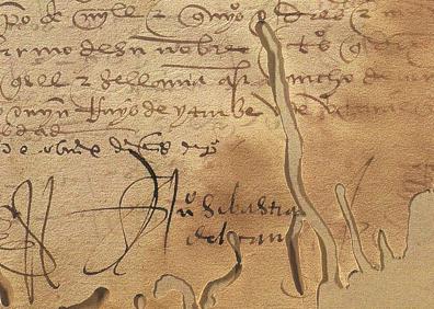 Imagen secundaria 1 - Escritura de venta de la nao 'Victoria'. La firma que estampó Juan Sebastián Elcano en su poder. Una de las réplicas del barco.