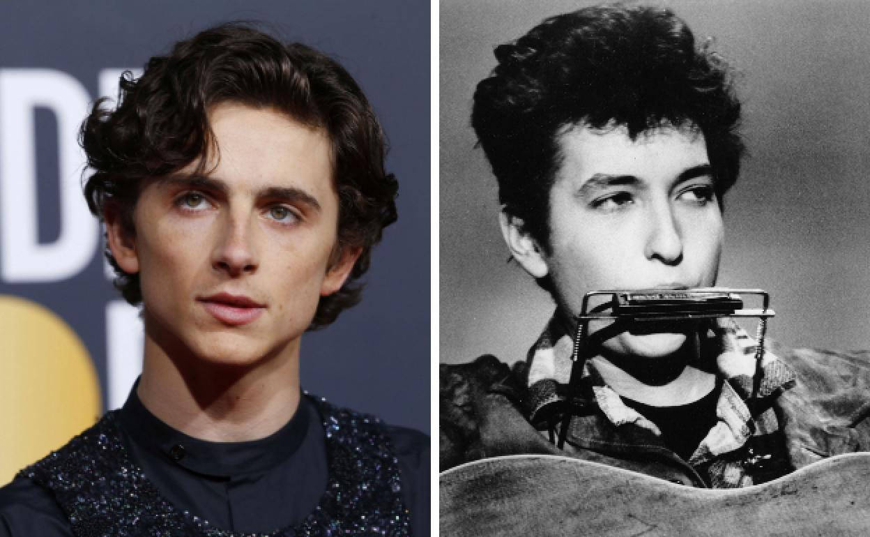 Timothée Chalamet y Bob Dylan en la década de los 60. 