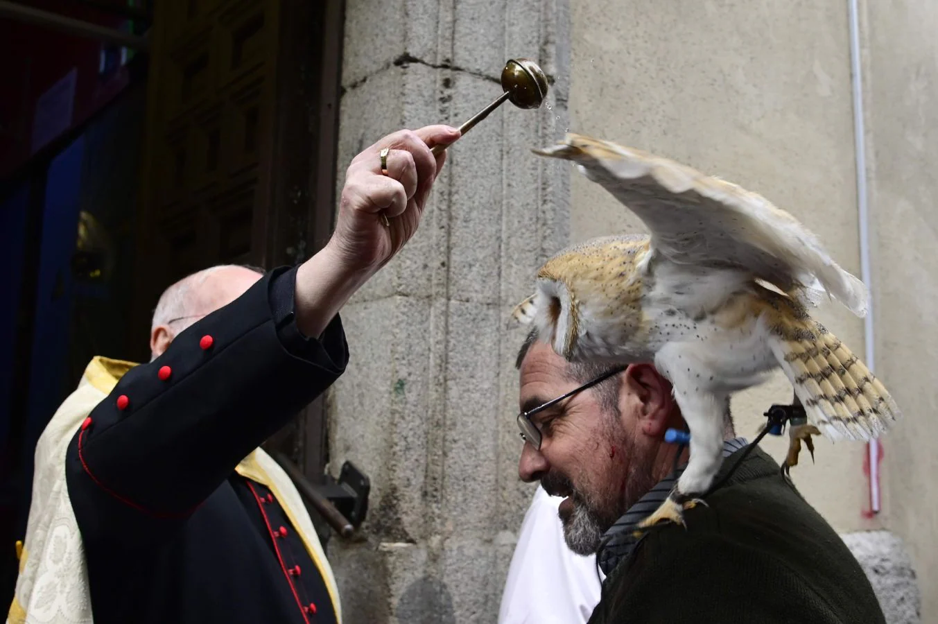 Perros, gatos, ratones... y hasta un búho han recibido la bendición de San Antón. patrón de los animales, en la madrileña parroquia de San Antón