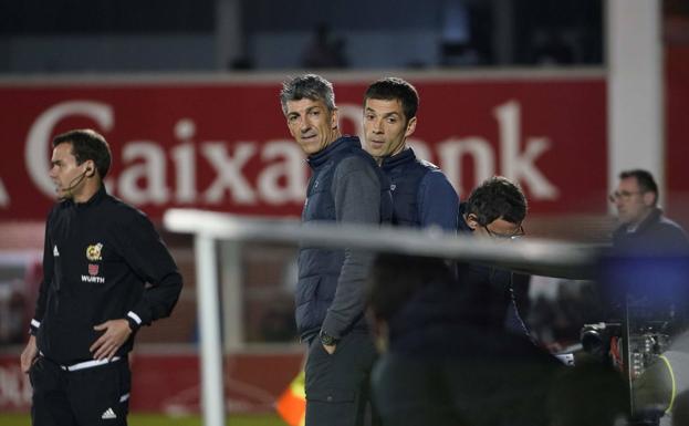 Imanol Alguacil junto a Mikel Labaka en Anduva.