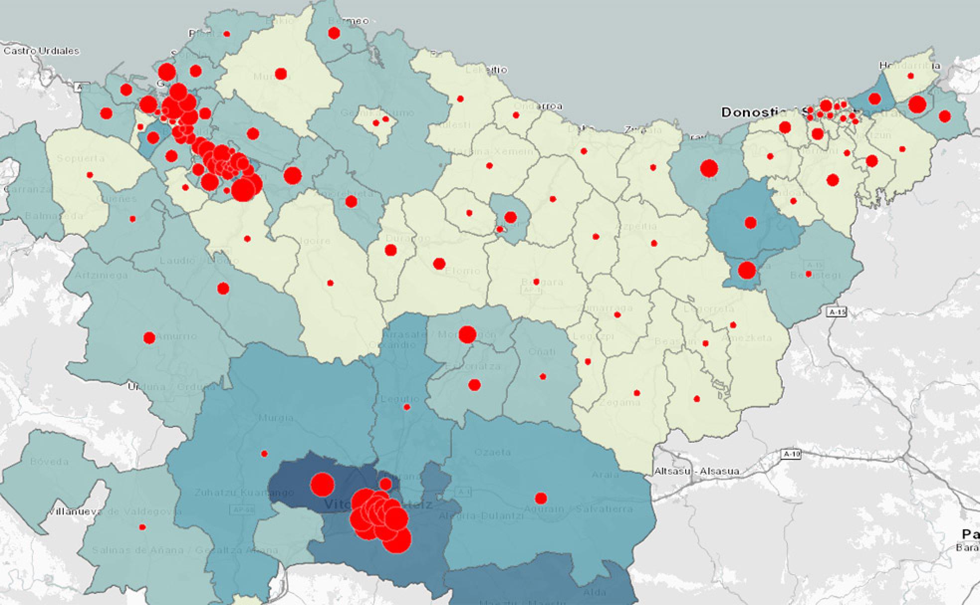 Coronavirus: Los casos registrados en Euskadi por zonas y en tiempo real