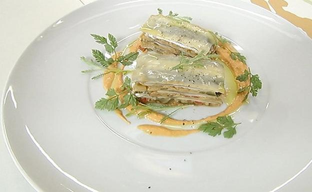 Lasaña de anchoas y verdura