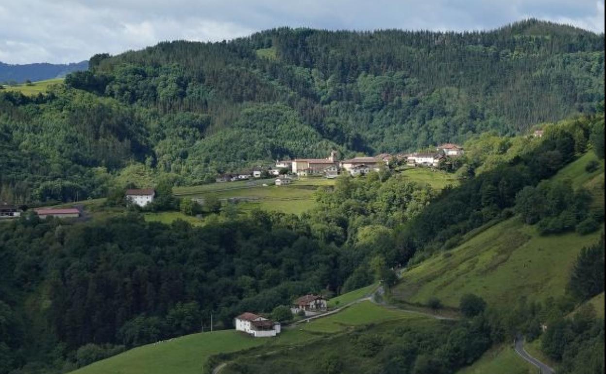 Los bosques de pinos y hayas rodean en esta imagen de Baliarrain tomada desde Orendain. 