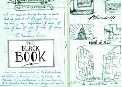 Imagen secundaria 1 - De puño y letra. El creador vasco eligió para su diario un cuaderno en DIN A 5 con tapa dura de color marrón y páginas cuadriculadas,ilustradas con bocetos rápidos que acompañan a breves anotaciones. A medida que avanza, el texto gana protagonismo. archivo juan carlos eguillor