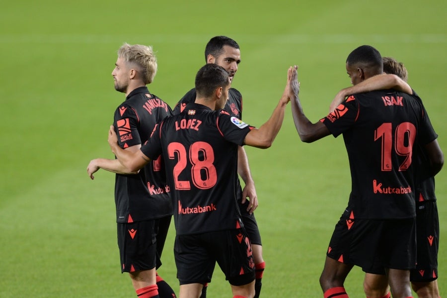 La Real se ha ido al descanso con ventaja en el marcador gracias al gol de Portu en el minuto 43