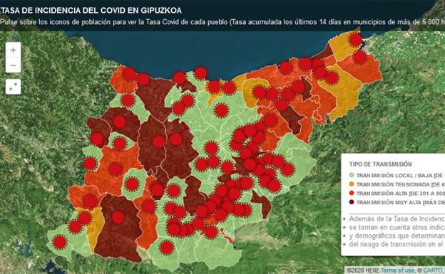 Catorce municipios guipuzcoanos con el semáforo en rojo