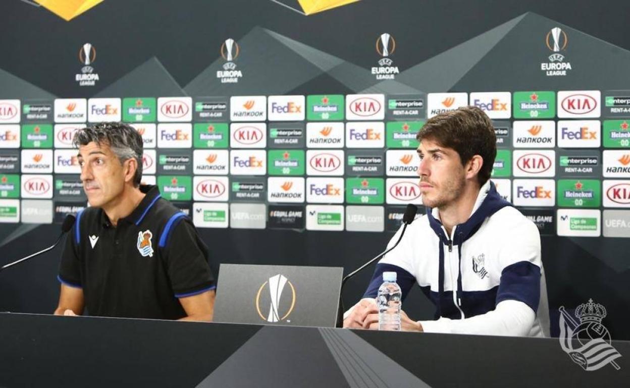 Imanol Alguacil y Aritz Elustondo durante la rueda de prensa. 