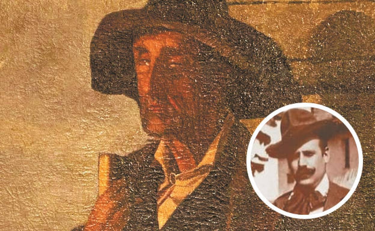 Fragmento de la obra. El Ayuntamiento de Eibar no quiere desvelar el conjunto hasta el lunes. En el círculo: Zuloaga en Elgeta en 1900