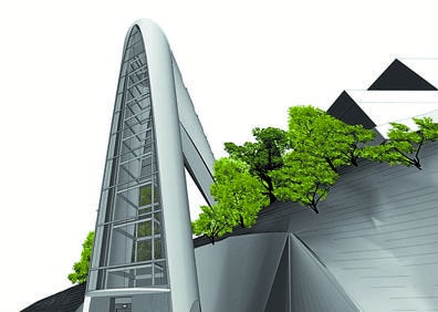 Imagen secundaria 1 - La cabina ofrecerá unas vistas espectaculares sobre la ciudad. La estructura tendrá forma de alcayata invertida. Una larga pasarela decasi 60 metros conectaráel ascensor con San Roque.